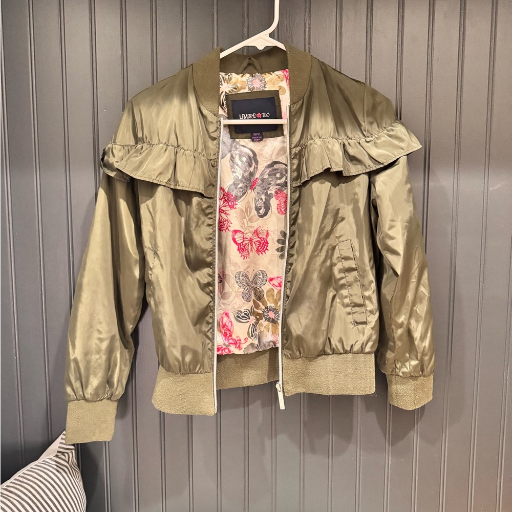 Limited Too Green Bomber Jacket with Floral Lining